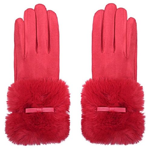 Handschoenen suède faux-fur rood