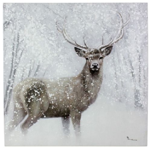 Schilderij hert in de sneeuw ca. 90 x 90