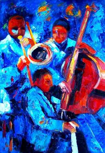 Schilderij Blue Jazz 75 x 50