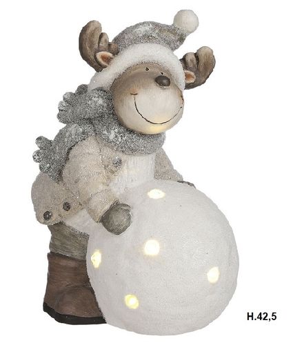Kerstdecoratie Rendier met enorme sneeuwbal LED H.42,5