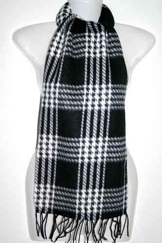 Sjaal cashmere wol ruit zwart en wit