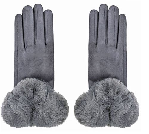 Handschoenen suede met faux-fur grijs