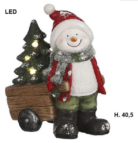 Kerstdecoratie Sneeuwman met kerstboom LED H.40,5 WORDT EIND OKT. VERWACHT!
