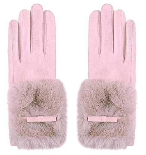 Handschoenen suède faux-fur roze