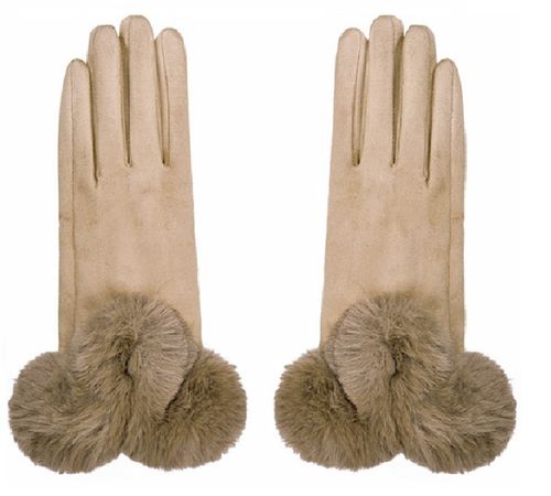 Handschoenen suede met faux-fur camel